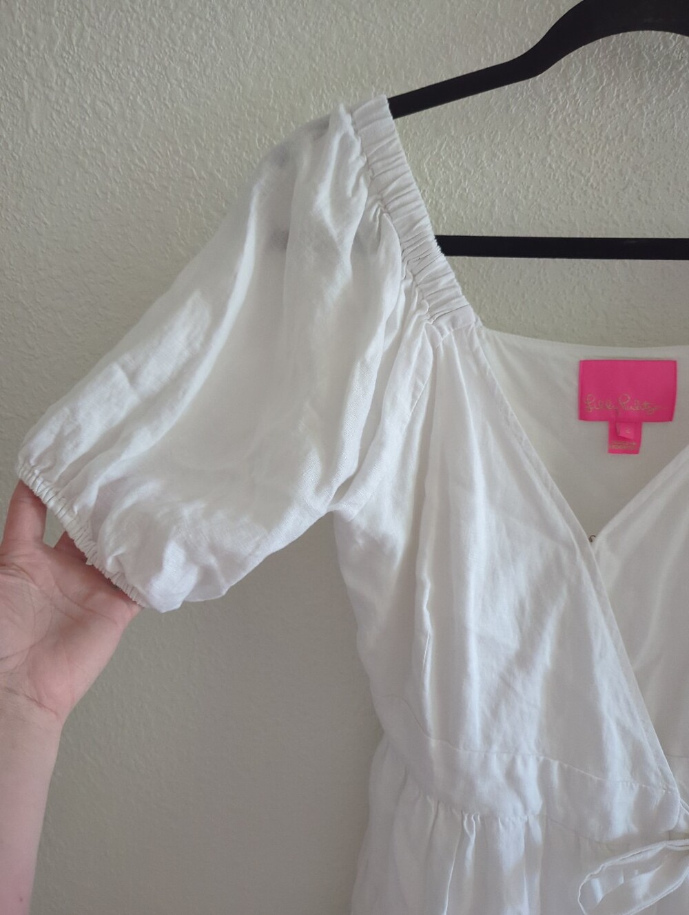 $238 LILLY PULITZER DRESS IRALEE SHORT SLEEVE LINEN WHITE WRAP STYLE SIZE 2 - Picture 7 of 9